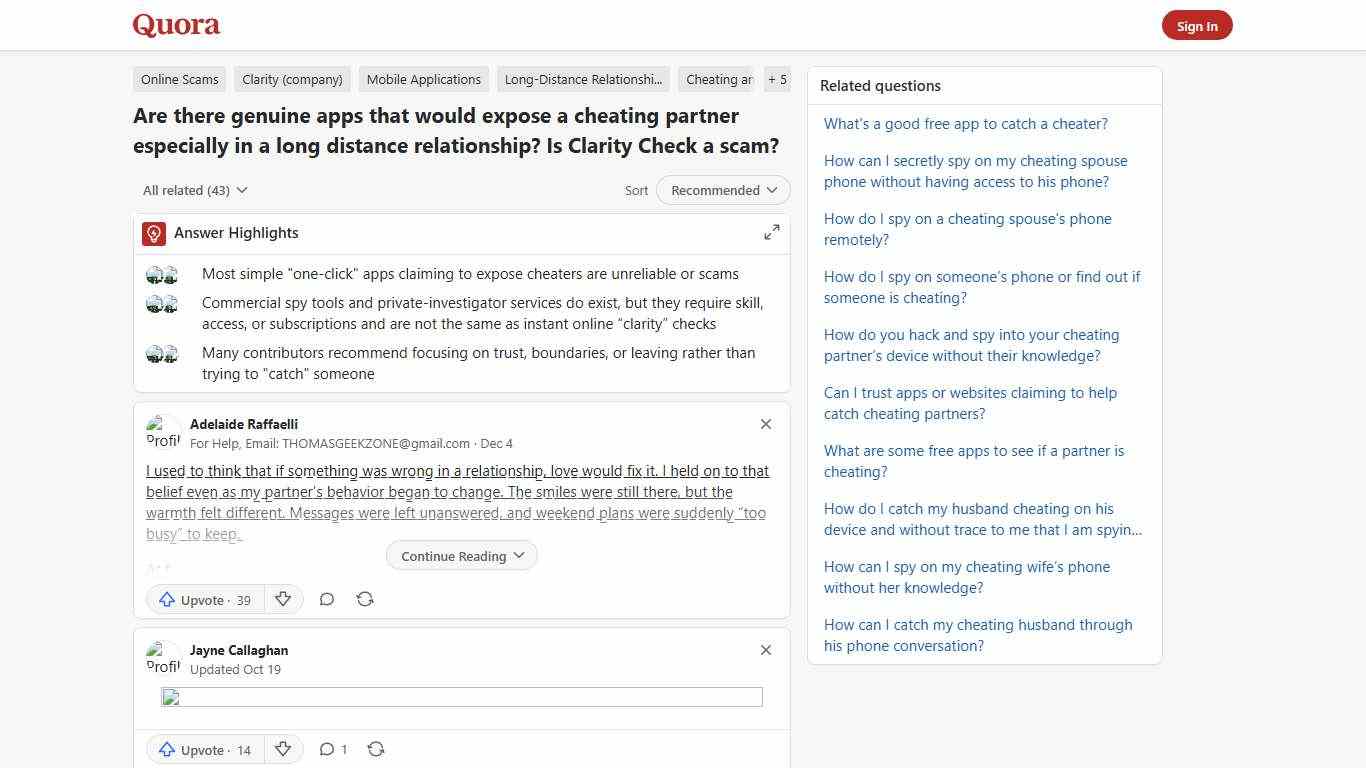 Are there genuine apps that would expose a cheating partner especially in a long distance relationship? Is Clarity Check a scam? - Quora